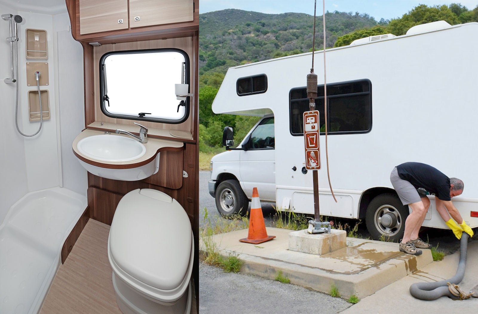 Portable RV/camper toilet and holding tank setup in Bryan, Texas